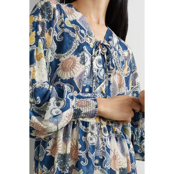 NWT See by Chloe Blue Tarot Lovers Crepe Lace Up Maxi Dress Size 34/US 2 - Picture 3 of 9